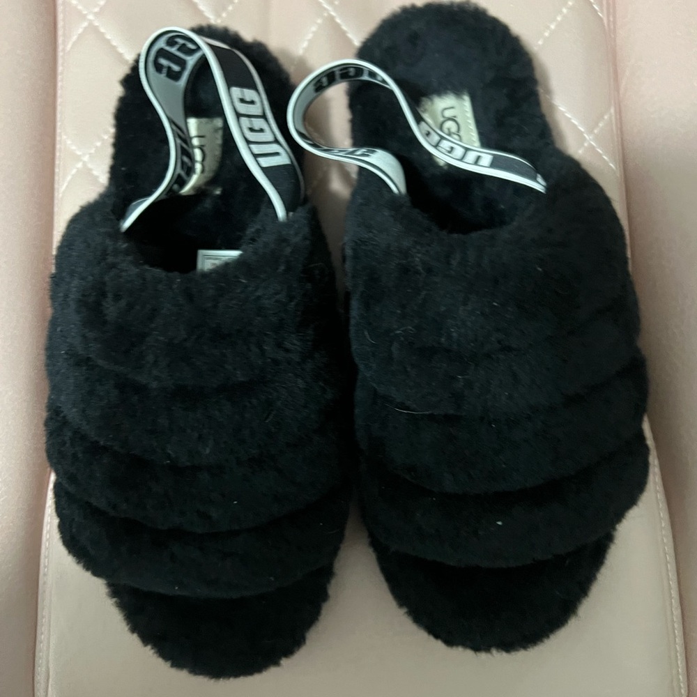 Black Ugg Fluff Yeah Slides